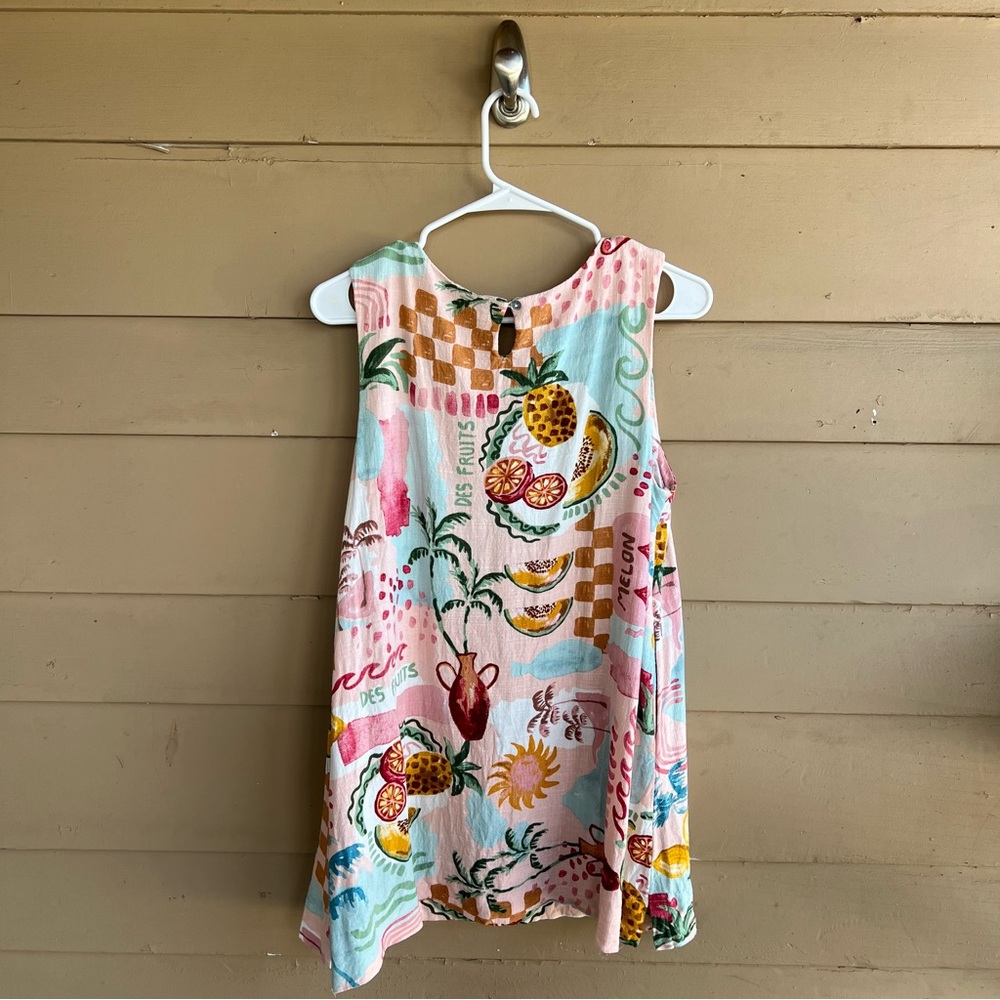 Anthropologie PAPER HEART Tropical Print Mini Dress Size L Linen Blend Vacation - Picture 7 of 8